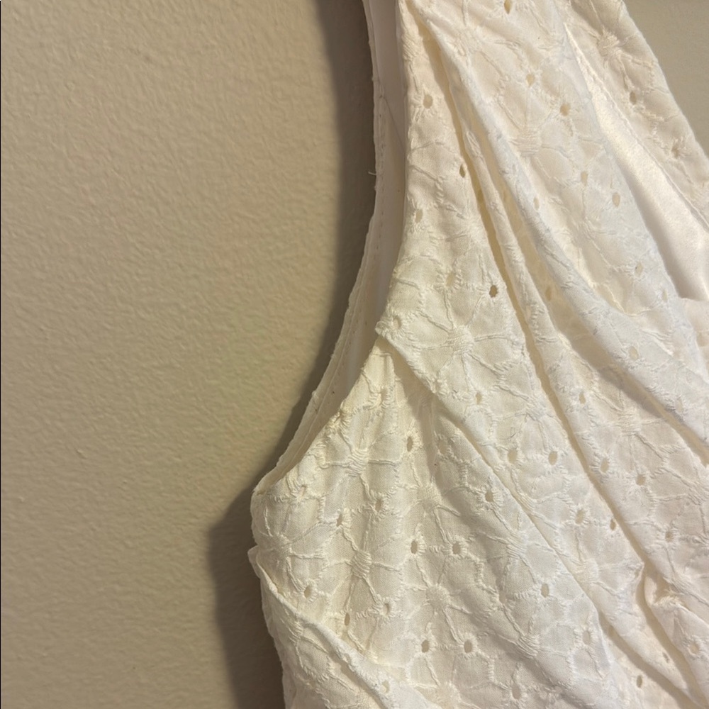 Express Rouched Eyelet White Mini Dress - Picture 5 of 16
